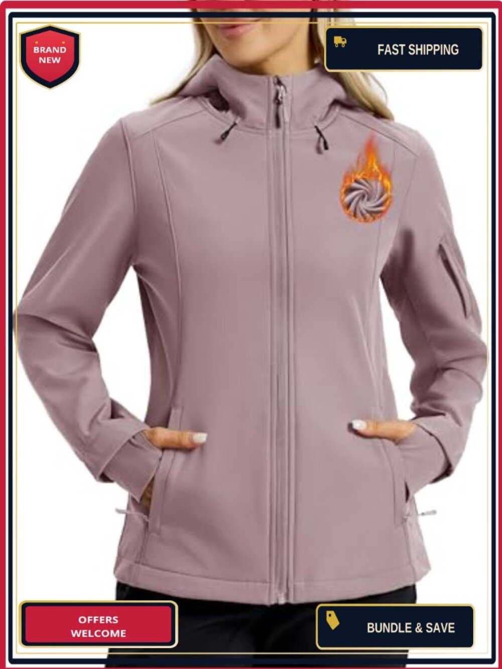 Waterproof Softshell Jacket with Hood Fleece Lined Light Raincoat for Hiking